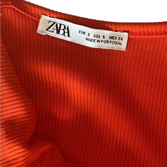 Zara Ribbed Ruffle Orange Sleeveless Bodysuit Small - Picture 9 of 9